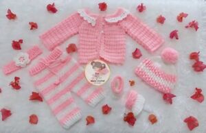 Ensemble robe de qualité rose nouveau-né bébé fille 0-3 mois prince crochet costume en tricot