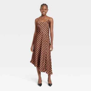 Women's Midi Slip Dress - A New Day Brown Striped XS - Picture 1 of 3