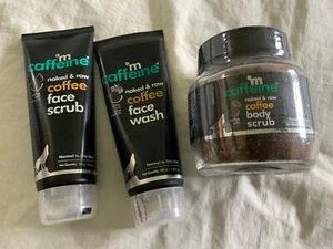 mCaffeine naked Raw lot exfoliating coffee body face scrub wash coconut oil set - Picture 1 of 9