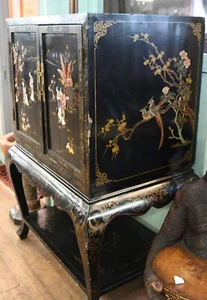 Chinese Lacquer Cocktail Cabinet Chinoiserie 1910 - Picture 1 of 8