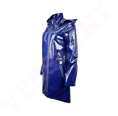 Women’s Shiny PVC Trench Coat Faux Leather Vinyl Hooded Lightweight Rain Jackets - Image 1 of 4