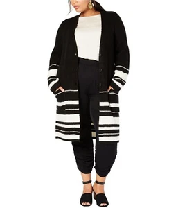 Style & Co Women's Deep Black Striped Button Front Cardigan Sweater Size 2X - Picture 1 of 8