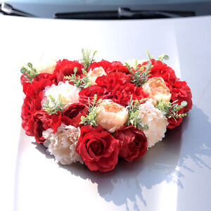 1 Set Artificial Flower Wedding Car Decor Kit Heart-Shaped Wreath Bow Garland