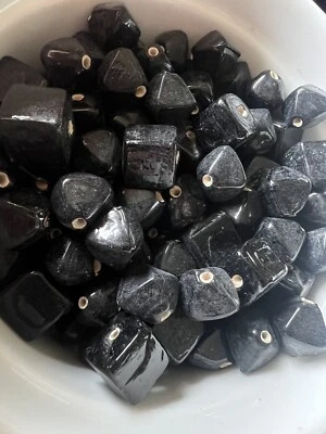 15 Piece Mix Chunky Lampwork glass Beads Black Cube Bicone 12-13mm (f290) - Image 1 of 3