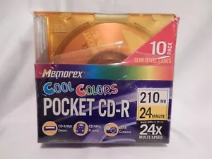 Memorex Cool Colors 10-Pack Pocket CD-R 24X 210 MB 24 Minute, New Torn Package - Picture 1 of 7