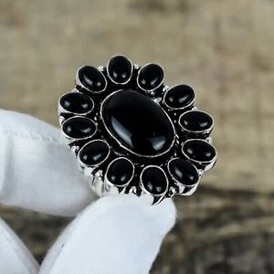 Schwarzer Onyx Edelstein Ring Handarbeit 925 Sterling Silber Geburtstagsschmuck - Bild 1 von 4