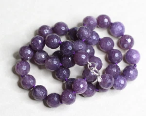 Lepidolite Purple 10mm Ball Natural Gemstone Silk Knotted Hand Tied Necklace 19" - Picture 1 of 5