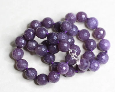 Lepidolite Purple 10mm Ball Natural Gemstone Silk Knotted Hand Tied Necklace 19" - Image 1 of 4