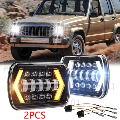 2PCS 1984-2001 for Jeep Cherokee XJ 130W 7x6" Rectangle LED Headlights Reflector - Image 1 of 4