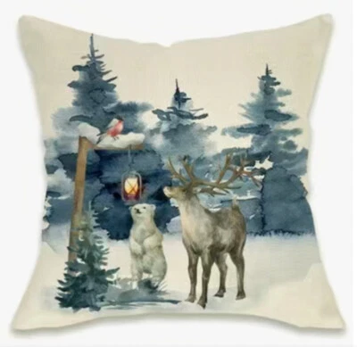 Funda Almohada Alce Ciervo Oso Polar Navidad Invierno Decoración Vacaciones Foto 1 de 4