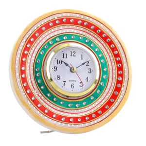 Handcrafted Marble Mandala Art Table Clock (Dia 6) - Picture 1 of 2