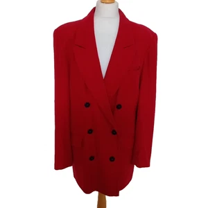 Gil Bret Vintage UK 14 Red Wool Rich Longline Double Breasted Blazer Jacket - Picture 1 of 9