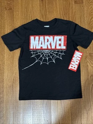 Marvel Spider-Man Front/Back Graphic Black T-Shirt Kids Size Small (6/7) NWT - Image 1 of 4