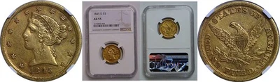 1845-D $5 Liberty   NGC AU-55 - Image 1 of 3