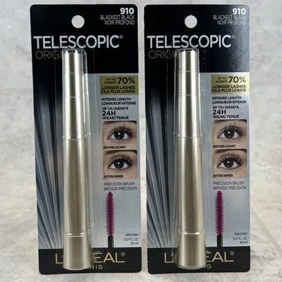 2 Pack! L'Oréal Paris Telescopic Original Mascara Blackest Black #910- New - Image 1 of 3