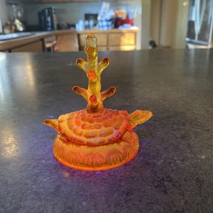 RARE! Fenton Orange Cadmium Amberina Turtle Tree Ring Holder GLOWS! - Picture 1 of 8
