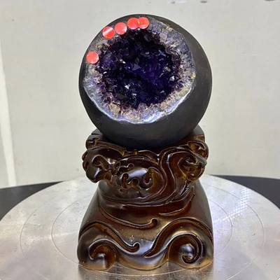 4.9LB Natural uruguay amethyst geode quartz money bag crystal +stand - Image 1 of 4