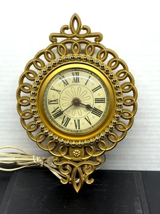 Reloj de Pared Eléctrico Estilo Pergamino Plástico Dorado Mediados de Siglo Spartus - Imagen 1 de 9
