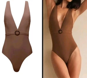 Tuta The Loren costume da bagno premaman taglia media marrone pezzo unico con cintura scollo a V - Foto 1 di 6