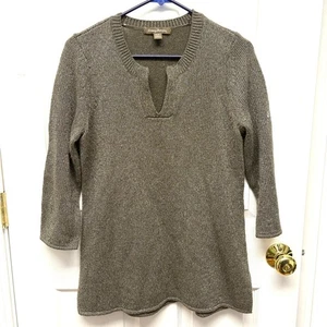 Tommy Bahama Pullover, Schlitzausschnitt, Metallic, Olivgrün, Tunika Länge, Gr. L - Bild 1 von 8