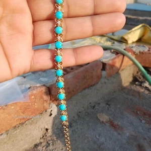 925 Sterling silver Turquoise Bracelet Pave Diamond Bracelet Fine Jewelry Gift - Picture 1 of 4