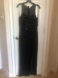 Laurence Kazar Gr. Langes Cocktail-/Abendkleid M Pailletten Perlen schwarz - Bild 1 von 12
