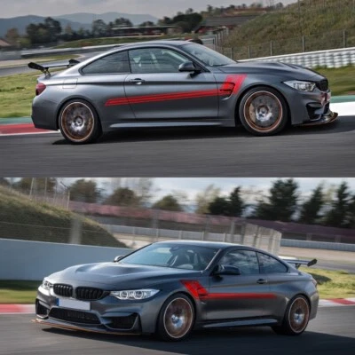 Par de Adesivo Saia Lateral Porta Carro Listras Esportivas de Corrida Vermelha Para Honda Toyota Tesla - Imagem 1 de 4