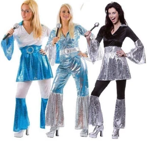 Ladies 70s Fancy Dress Costume Eurovision Adults Outfit Disco Flares UK 6-24 - Picture 1 of 15