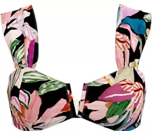 Größe Large Blumenmuster Bikini Top V-Draht Time and Tru verstellbare Riemen Badeanzug - Bild 1 von 4