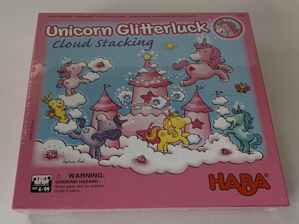Unicorn Glitterluck Cloud Stacking COMPLETE HABA Wooden Kids German Crystals