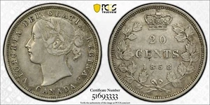 1858 Canada 20 cents PCGS XF45 re-engraved 5 - Picture 1 of 1