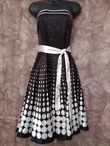 Ruby Rox Black Strapless Dress White Polka Dot Pleated Skirt Lined size 3 - Picture 1 of 5