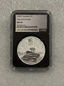 2025 Australia Lunar Snake 1 oz .999 Silver Coin NGC MS 70 ~ Black Core - Picture 1 of 2