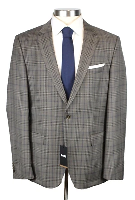 Спортивное пальто Hugo Boss 48 L мужское светло-коричневое клетчатое приталенное натуральная шерсть хатсон - Изображение 1 из 4