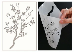 Large Walls Tree Stencil Blossom Cherry Painting Furniture Reusable FL38 - Picture 1 of 23