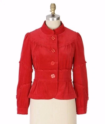 ANTHROPOLOGIE HUFF AND PUFF JACKET BY ELEVENSES RED CORDUROY 2 $118 RARE - Image 1 of 2