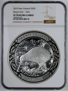 New Zealand - 2019 - Silver $20 Proof Coin - Brown Kiwi - 1KG - NGC PF70 - Picture 1 of 6