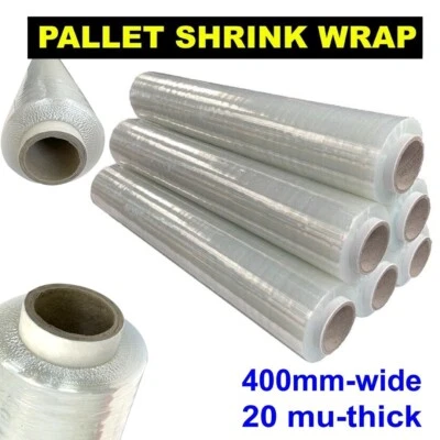 STRONG ROLLS CLEAR PALLET STRETCH SHRINK WRAP CAST PACKING CLING FILM 400mm 20mu - Image 1 of 4