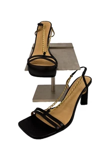 FRAME Le Tati Sandals Black Leather with Gold Chain Size 40 NWOB $478 - Picture 1 of 5