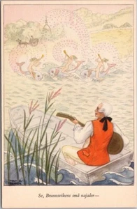 Vintage Swedish "Fredman's Song" Greetings Postcard Artist-Signed MELA K. BROMAN - Picture 1 of 2