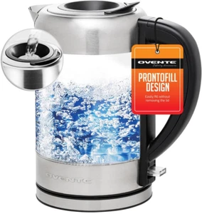 OVENTE Glass Electric Kettle Hot Water Boiler 1.7 Liter Prontofill Tech W/ Stain - Picture 1 of 12