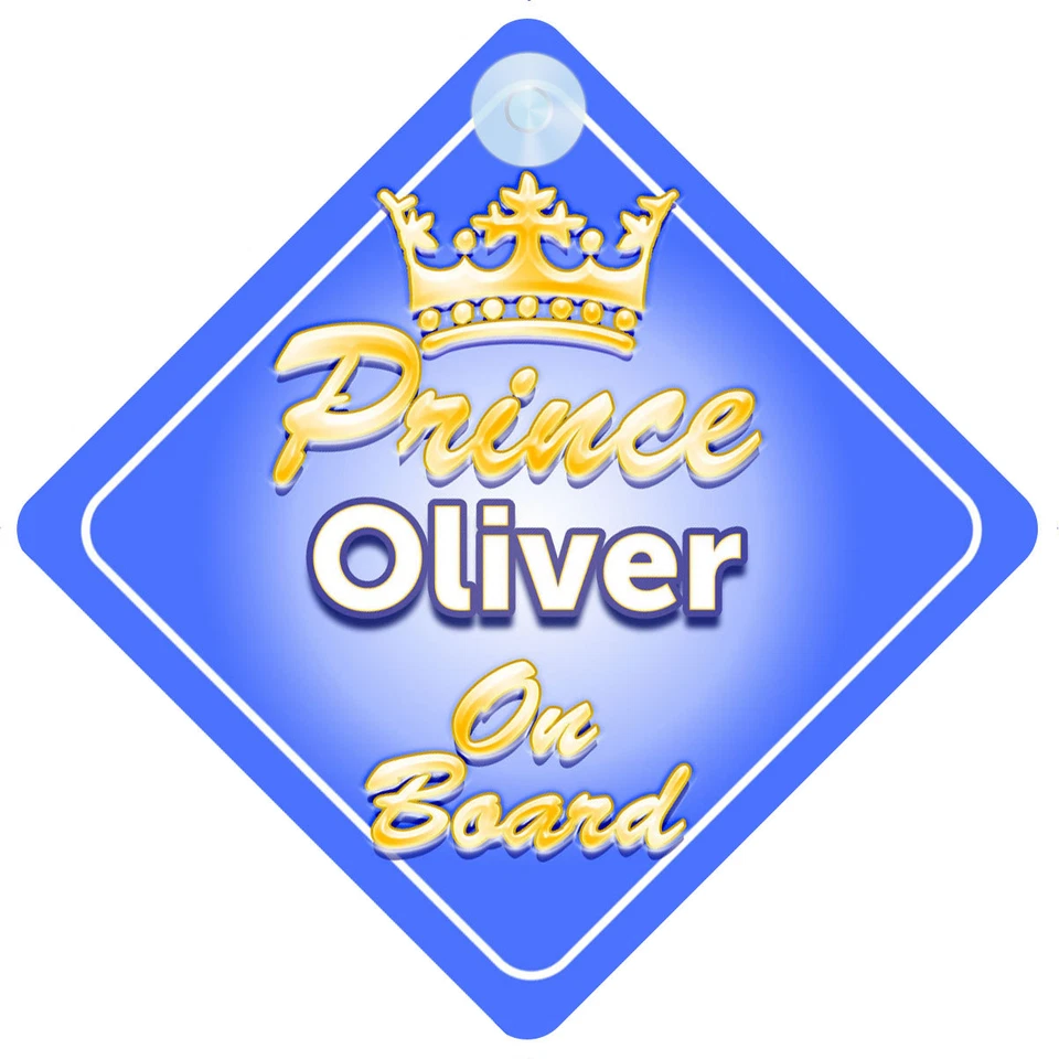 MYBABYONBOARD UK Letrero de coche de bebé niño personalizado a bordo del príncipe heredero Oliver