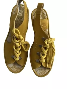 Fly London Flfa Womens Yellow Leather lace Up Wedge Peep Toe Sandals size 38 - Picture 1 of 6