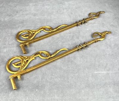 2 Victorian Gold Tone Metal Swing Arm Curtain Rods Extendable to 24 Inch Antique - Image 1 of 4
