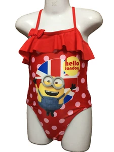 BNWT Girls Sz 3 Cute Red Polka Dot Minions Full Back One Piece Swim Suit Bathers - Picture 1 of 3