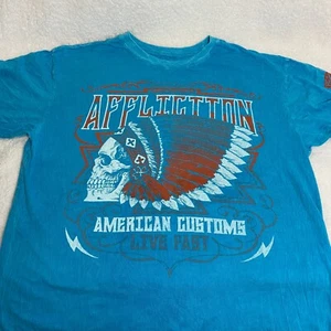 Affliction T-Shirt Men XL Skull Native American Motors Customs Live Fast Blue - Picture 1 of 9