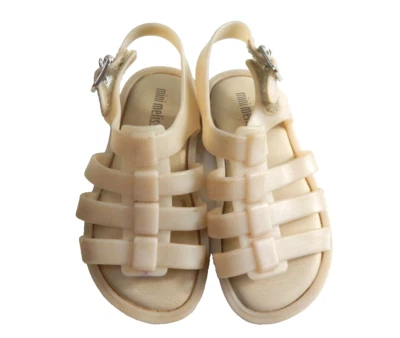 Mini Melissa Girls 7 Sandals Cream Ivory Open Toe Jelly Strappy Fisherman - Image 1 of 4