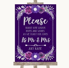 Wedding Sign Poster Print Purple & Silver Share Your Wishes