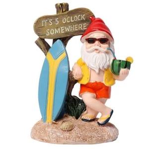 Resin Funny Gnome Figurines with Surfboard Welcome Sign It's 5 O'Clock SomewheW9 - Picture 1 of 7