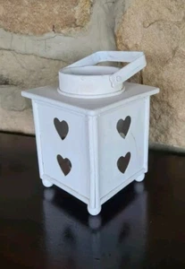 Decorative White Wooden Candle Lantern Heart Cut Out Shabby Chic Style - Picture 1 of 8